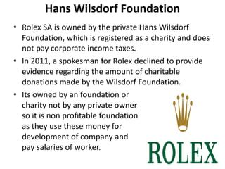 does rolex really donates 90 to charity|hans wilsdorf foundation website.